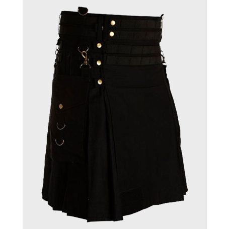 Black Utility Kilt with Detachable Pockets