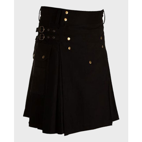 Black Utility Kilt with Straps & Cargo Pockets