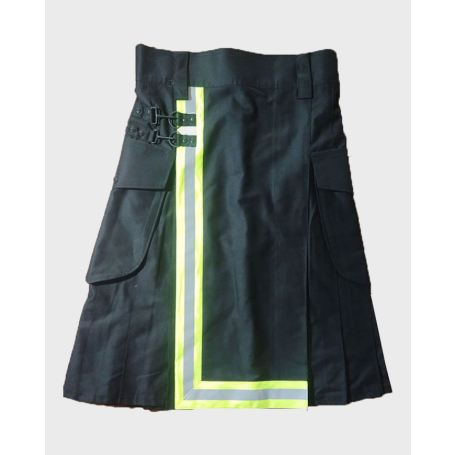Black Utility Kilt with Yellow Trim for Men