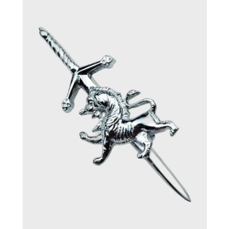 Chrome Finish Highland Scottish Rampant Lion Kilt Pin