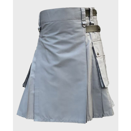 Gray Utility Kilt with Cargo Pockets for Men
