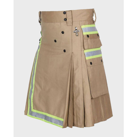 Khaki Firefighter Utility Kilt with Silver Stripes