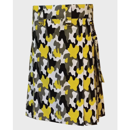 Modern Yellow Pattern Camo Utility Kilt With Detachable Pocket