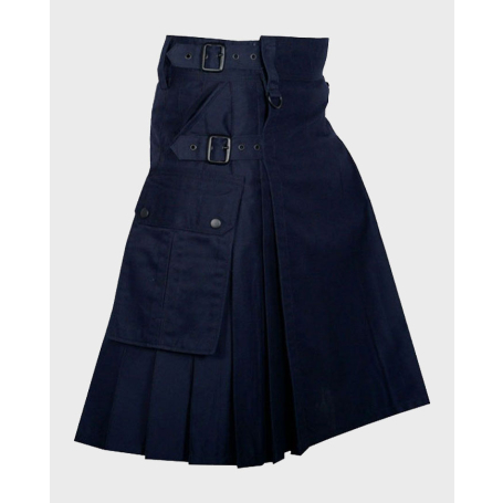 Navy Blue Modern Utility Kilt with Cargo Pockets,Blue Utility