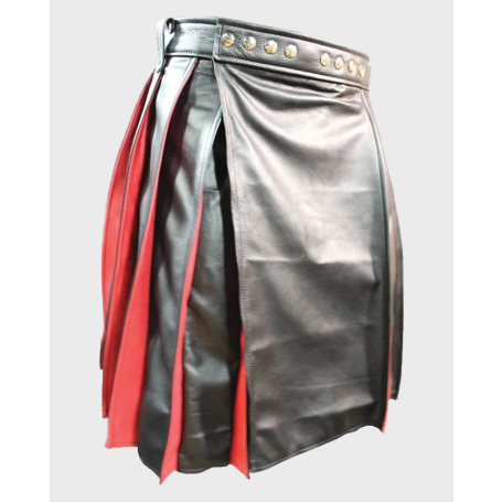 Pleated Red & Black Leather Kilt