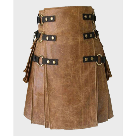 Pure Brown Genuine Leather Kilt,Brown Leather