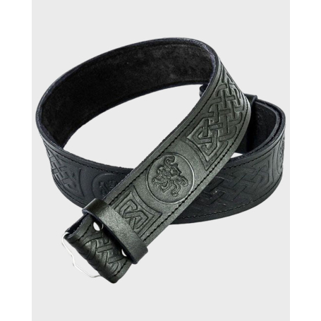 Rampant Lion Black Leather Thistle Embossed Kilt Belt