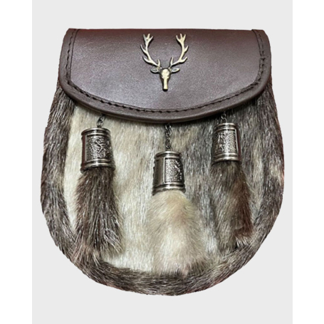 Seal Skin Leather Sporran with Stag Badge