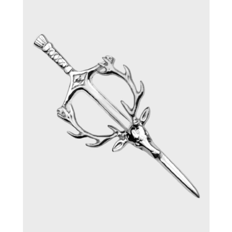 Stags Silver Head Thistle Kilt Pin
