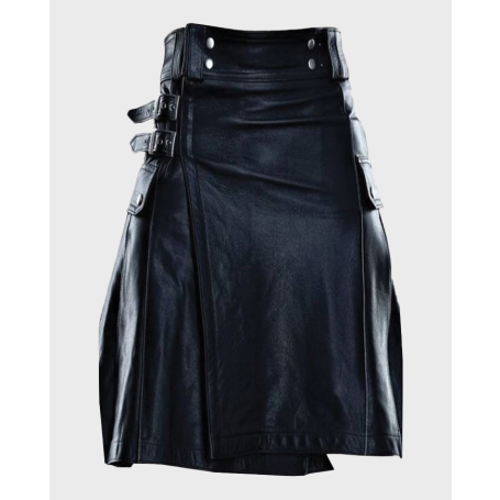 Stylish Modern Pure Black Leather Kilt