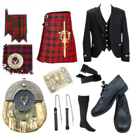 Men’s Argyle Jacket Kilt Outfit 12pcs Traditional Scottish Kilt Set