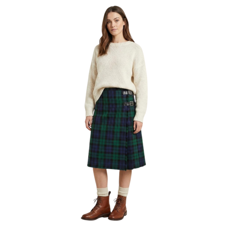 Black Watch Knee Length Skirt for Women Tartan Kilt
