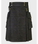 American Cargo Denim Kilt With Detachable Pockets