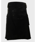 Black Deluxe Modern Kilt with Olive Green Cargo Pockets