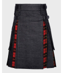Black Denim Hybrid Kilt With Wallace Tartan