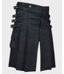 Black Denim Stylish Utility Kilt