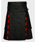 Black Denim & Wallace Tartan Hybrid Utility Kilt