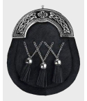 Black Enamel Calfskin Full Dress Sporran With Chain
