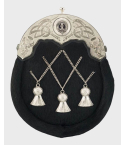Black Full Dress Clan Crest Cross Chain Tassels Sporran