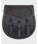Black Leather Sporran With Laser Etched Celtic Design