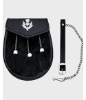 Black Rabbit Fur Kilt Sporran With 3 Tassles & Chain