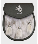 Black Seal Skin Semi Dress Leather Sporran With Lion Rampant