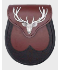 Black Stag Head Ox Blood Leather Sporran With Chain