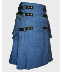 Blue Denim Stylish Cargo Utility Kilt