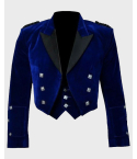  Blue Velvet Scottish Prince Charlie Kilt Jacket & Waistcoat Set,Blue Velvet Jacket, Kilt Jacket