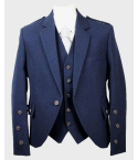 Braemar Blue Wool Tweed Argyle Jacket & Vest Set,Tweed Argyle Jacket,Braemar Jacket