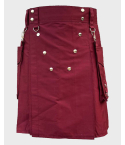 Burgundy Color Utility Kilt with Detachable Pockets