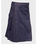 Classic Blue Denim Red Stitched Kilt,