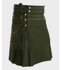 Deluxe Olive Green Utility Kilt with Detachable Pockets