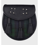Genuine Black Leather with Black Watch Tartan Sporran,Black Sporran