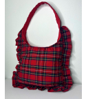 Red Tartan Handbag with Ruffle Trim