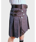  Leather Straps Denim Kilt 