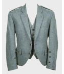 Lovat Green Wool Tweed Argyle Kilt Jacket & Vest Set