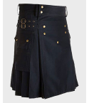 Navy Blue Utility Kilt with Straps & Cargo Pockets