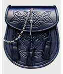 Pin Lock Embossed Leather Kilt Sporran With Chain