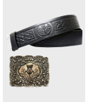 Premium Thistle Embossed Leather Kilt Belt With Thistle Buckle