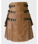 Pure Brown Genuine Leather Kilt,Brown Leather