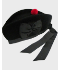 Pure Wool Black Scottish Hat With Red Pom