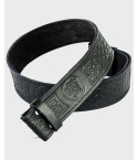 Rampant Lion Black Leather Thistle Embossed Kilt Belt