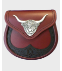 Saddle Cow Ox Blood Semi Dress Leather Sporran,Saddle Leather