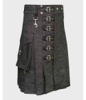 Scottish Gothic Denim Kilt With Strap
