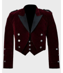 Scottish Red Velvet Prince Charlie Kilt Jacket With Vest Set,Red Velvet Jacket,Scottish Jacket