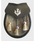 Seal Skin Leather Sporran Thistle Badge on Leather Flap Chain