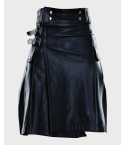 Stylish Modern Pure Black Leather Kilt