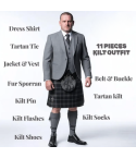 Scottish Men’s 11pc Light Grey Kilt Outfit